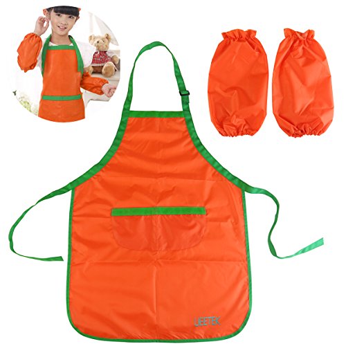 UEETEK Kinder wasserdichte Kunsthandwerk Kittel Schürze für DIY Malerei Gemälde Zeichnung mit Sleevelet(Orange) - 5