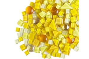 ANKTILY 200g Carreaux de Mosaïque en Cristal Tesselles en Verre, Colorées Irrégulière Morceaux de Mosaïque en Verre pour Loisirs Créatifs, Décoration(Jaune)