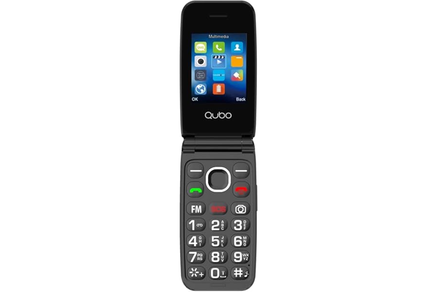 Qubo GSM Mobile Phone for Elderly People, Flip Mobile Phones Large Buttons, High Volume, SOS Function, 2.4 Inch, Contact with Pictures, Quick Call, Elderly Mobile Phone Black