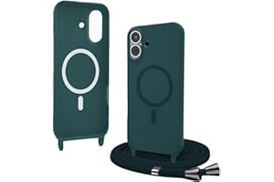Bigcousin Handykette für iPhone 16 Plus Hülle mit Band,Magnetisch kompatibel mit Magsafe,Silikon Necklace Handyhülle mit verstellbar und abnehmbar,Dunkelgrün
