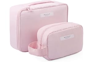 FIVAVA Neceser Maquillaje,2 Pcs Neceser Impermeable, Make Up Bag,Bolsa Aseo Mujer Portátil para Hogar Vacaciones Viaje (Rosa)