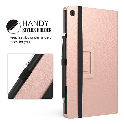 MoKo Hülle für All-New Amazon Fire HD 8 Tablet (7th Generation – 2017 Modell) – Kunstleder Ständer Schutzhülle Smart Cover mit Stift-Schleife für das neue Fire HD 8, Rose Gold - 9