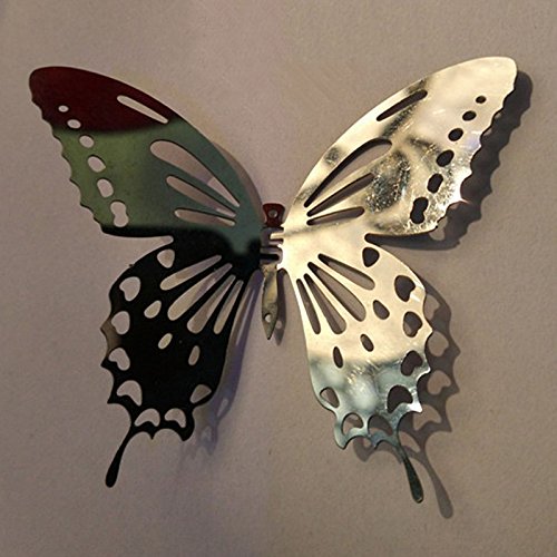 10 Stück 3D Edelstahl Schmetterling Aufkleber Spiegel Wandtattoo DIY Hängen Dekor (A) - 2