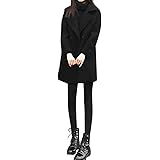 Women's Winter Lapel Slim Long Coat Jacket Parka Outwear Wool Overcoat (Xl/Uk 14, R-Black)