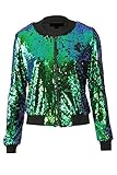 Komplett gefüttert Damen Abend Sequin Bomberjacke EUR Größe 36-42 (EUR 38 (UK 10), Grün-Ton)
