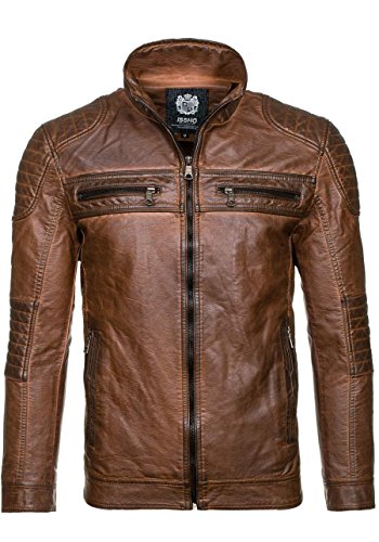 BOLF Herren Kunstlederjacke Sweatjacke Übergangsjacke Steppjacke Mix 4D4 Biker Braun_1775A