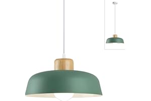 HJXDtech Lampadario a sospensione rotondo moderno in metallo colorato semplice, Lampada da soffitto E27 con finitura in legno Luce per soggiorno cucina camera da letto (Verde)