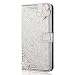 Produktbild Hülle für Samsung Galaxy S5, Lspcase Samsung Galaxy S5 Neo Wallet Tasche Handy Schutzhülle Kunstleder PU Leder Flip Case Cover mit Kartenfach und Ständer für Samsung Galaxy S5 / S5 Neo Diamant Bling Etui Kamelie Silber
