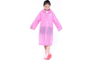 DISINO Kids Waterproof Rain Coat, Clear EVA Rain Poncho with Hood for Girls Boys, Toddler Rainwear Rain Jacket Cape, Reusable Children Raincoat for Outdoor Climbing Cycling Hiking Camping