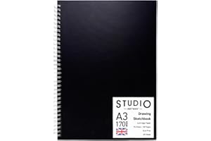 Artway Studio – Spiral Bound A3 Sketchbook – Portrait - 96 Sides/48 Pages of 170gsm Cartridge Paper – Black Hardback Sketchbook