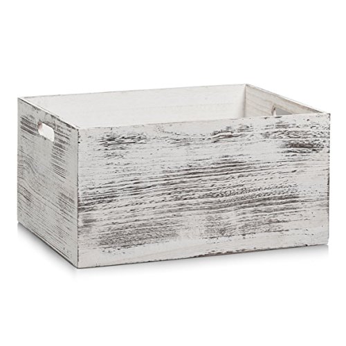 Zeller 15135 Aufbewahrungs-Kiste, Holz, rustic weiß, 40 x 30 x 20 cm