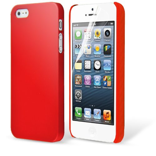 Red iPhone 5S Case, Thin Hybrid Matte Hard Case and Screen Protector for iPhone 5S and iPhone 5 Cover [Red], Case Buddy TM