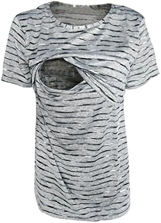 Women's Short Sleeve Maternity Nursing Tee Shirt Double Layer Breastfeeding Top (Black, S)