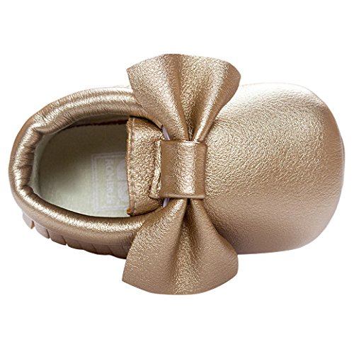 Happy Cherry Newborn Baby Infant Toddlers Soft Sole Tassels Shoes Moccasins Bowknot Pre-Walkers Slip-on Soft Crib Shoes Size 14 - Gold