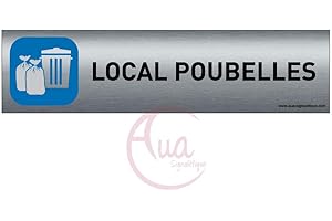 AUA SIGNALETIQUE - Plaque de porte Aluminium brossé imprimé AluSign - 200x50 mm - Double Face adhésif au dos - Impression UV directement sur l'aluminium (Pas de contre collage) (Local poubelles)