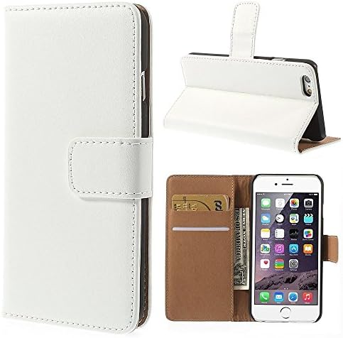 iPhone 6S/6 Genuine Leather Wallet Flip Case White with Tan Interior Slim Cover Holder+2 Retina Screen Protector (iPhone 6S/6, White)
