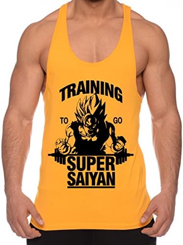 THE LION Goku Super Saiyan Men's Tank Top One Goku Dragon Master Son Ball Vegeta Turtle Roshi Piece Gym, Farbe2:Gelb;Größe2:Large