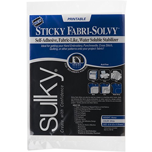 Sticky Fabri-Solvy Stabilizer-8.5"X11" 12/pkg RS.1966.98 (55.00% Off) - Amazon