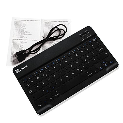 Fintie Ultradünn (4mm) drahtlos Bluetooth Tastatur Deutsche Keyboard für iOS (Apple iPad und iPhone,Neue iPad 9.7 Zoll 2017, iPad Pro 10,5 Zoll, iPad Pro 9.7, iPad Air 2, iPad Air, iPad Mini 1 / 2 / 3, iPad 2 / 3 / 4) Funktionstasten für iOS, 9-Zoll (Schwarz) - 5