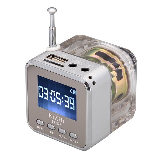 Andoer mini digital portátil altavoz de la música - MP3/4 Player Micro SD/TF USB disco Radio FM con antena telescópica y salida para auriculares y funciones