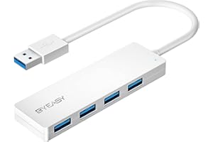 USB Hub, BYEASY 4-Port USB 3.0 Hub Ultra Slim Portable USB Splitter for iMac Pro, MacBook Air, Mac Mini/Pro, Surface Pro, Notebook PC, Laptop, USB Flash Drives, and Mobile HDD (White)