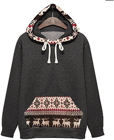 FYM Sweatshirts DYF Women's Hoodies Hat Strap Long Sleeves Pocket Plush Thickened,Black Grey,L