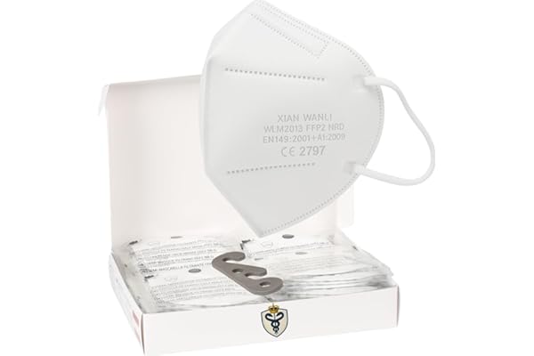 SS-Medical – 50 Mascarillas FFP2 Blancas Certificadas CE 2797 – 5 Capas, Filtración ≥99,5% – Hipoalergénicas, Cómodas y sin Olor – Mascarilla FFP2 Blanca Ultra Confort con Envasado Individual