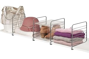 mDesign Set da 4 Divisori per armadi – Pratici scaffali divisori per armadi in metallo – Organizer armadio funzionali e facili da montare – grigio