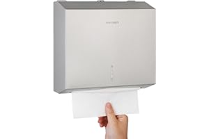anydry Distributeur de Serviettes en Papier Mural – Capacité 250 Feuilles, INOX brossé, verrouillable, adapté aux Serviettes multifold/Z-Fold (Taille pliée ≤ 27 cm x 10 cm) Brossé
