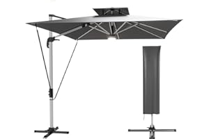 TRIUMPHKEY Parasol de Jardin Exterieur 3 * 4m,Aluminium Rectangulaire Parasol Deporte Pliable,Antirouille et Anticorrosion,Uv Protection,Anti Vent,Rotation à 360 Degrés