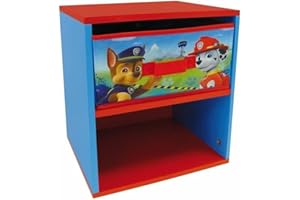 Fun House CIJEP PAT'PATROUILLE Table De Chevet, Dimensions : L 33 x P 30 x H 36 cm. Structure MDF laqué + tiroir en intissé Avec décor imprimé - Garçon et Fille - A Partir de 3 ANS - Livré a l'un