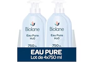 BIOLANE - Zestaw 4 butelek z czystą wodą H2O - środek do mycia twarzy, ciała i fotelika dla dziecka - bez spłukiwania - 4 butelki z pompką o pojemności 750 ml - Wyprodukowano we Francji
