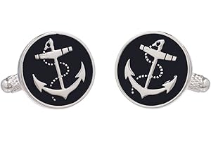 ONYX - ART LONDON Cufflinks - Round Black Cufflinks With a Ship Anchor Design Presented in an Onyx Art Cufflink Box