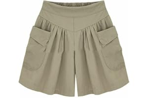 QIGEN LTD Women Summer Baggy Casual Shorts Elastic Waist Wide Leg Skirts Shorts with Pockets