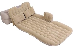 lyrlody Materasso gonfiabile con cuscino gonfiabile per campeggio, viaggi e sedile posteriore in auto, morbido e durevole (beige)