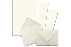 FARBENFROH BY GUSTAV NEUSER Set di 25 fogli di carta da lettere in formato DIN A4 con buste coordinate foderate in formato C6 con chiusura adesiva da inumidire, colore bianco naturale (crema)