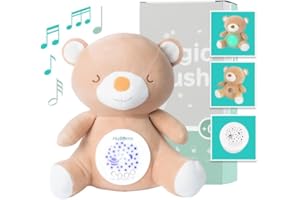 HuBorns - Peluche Musicale per Neonati con Rumori Bianchi, Proiettore Bambini con Luce Notturna per la Nanna, Modalità Rumore Bianco e 15 Canzoni Carillon, Ideale Regalo Neonato (Orso)