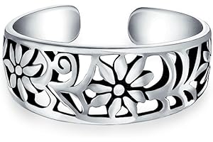 BLING JEWELRY Personalizada Dedo Medio De La Naturaleza Hojas, Vides, Girasol, Margarita, Negro Rose Flower Midi Banda Toe Ring Pinky Anillo Para Mujer Adolescente Oxidado .925 Plata Esterlina Ajustable