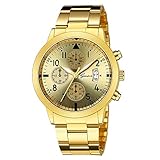 Erwachsene Unisex Uhr, LSAltd Damen Herren Luxus Quarzuhr Sport Militär Edelstahl Zifferblatt Lederband Armbanduhr
