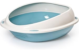 Cat Centre Katzenklo Offen Abgesenkter Einstieg Katzentoilette Ohne Deckel Abgerundete Ecken Blau M 45 x 36 cm
