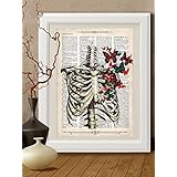 Kunstdrucke Schmetterlinge Skelett, Anatomie, Herz auf Antike Buchseite,#AN05