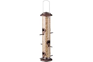 iBorn Metal Bird Feeder 6 Ports Hanging Wild Bird Feeder Bird Feeder Hanging Sunflower Heart Feed Column Feed Silo for Birds Coffee 14 Inch 6 Port