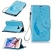 Produktbild Etui Samsung Galaxy S6, E-Lush Flip PU Pochette Cuir Case avec Fenêtre Carrée D'ouverture Wallet Housse Plume Motif Modèle Conception Elegant Durable Protecteur une Portable Holster Back Cover Souple Fonction Stand Magnetique Fente de Carte Les Chocs Coque pour Samsung Galaxy S6 (5.1 Pouces) [Anti-rayures] [Absorbant les chocs] [Anti-empreintes digitales]-Bleu