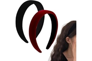BIVBWQU 2 Pezzi Cerchietti per Capelli da Donna, Imbottiti in Tessuto di Velluto, Stile Retrò, Vintage, Solido, Semplice, per Donne e Ragazze (nero/bordeaux)