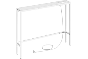 ‎MAHANCRIS MAHANCRIS Konsolentisch mit Ladestation, 100 cm Eingangstisch, Schmaler Beistelltisch, Flurtisch mit Steckdosen und USB-Anschlüssen, Metallgestell, für Wohnzimmer, Schlafzimmer, Weiß ACTWT968UE01