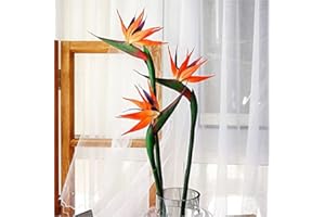 JOSON 3 Flores permanentes de 32 Pulgadas, Color Naranja y Rojo, Gran pájaro del paraíso, la Parte de la Flor está Hecha de Goma Suave PU sin decoloración, Plantas Artificiales para el hogar, Oficina