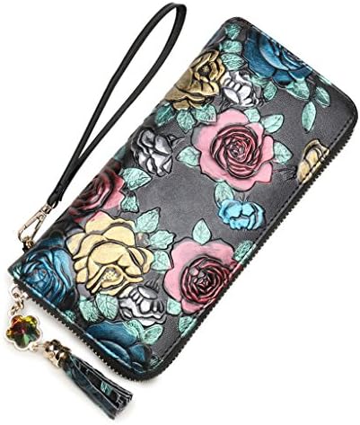 GMS467 Lightweight Medium crystal hand Bag with Tassel, multi-function handbag zipper long personality bag, classic rose leather clutch