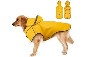 AYASEEN Dog Waterproof Coat for Large Dogs, Soft Lightweight Hooded Adjustable Reflective Raincoat Waterproof Jacket Dog Rain Coats with Leash Hole/Reflective Strip/Hoodie, Yellow - XL
