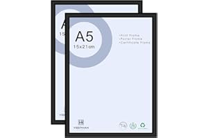 YEEPHAN Lot de 2 cadres photo A5/21x15cm noir - Cadre photo noir 8 x 6 pouces en métal aluminium avec façade en Plastic glass pour montage sur table ou au mur
