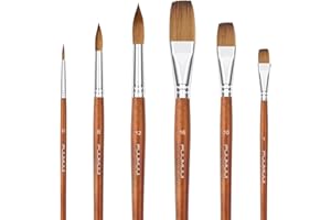 TYRKUIY Sable Watercolour Brushes Professional, 6PCS Kolinsky Sable Brush Set with Round Pointed and Flat Wash Brushes Perfect for Watercoloir Acrylic Gouache Inks Painting